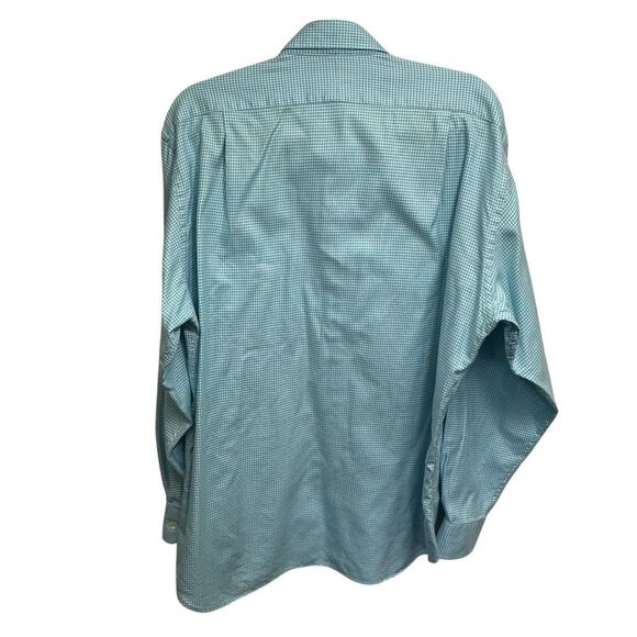 J. McLaughlin Men's Teal Houndstooth Button Up Superfine 100 2 Ply Shirt, XL - Picture 5 of 8